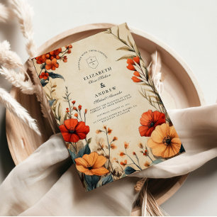 Boho-Herbst-Blumenhochzeit Einladung