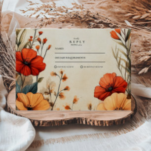 Boho-Herbst-Blumenhochzeit RSVP Karte