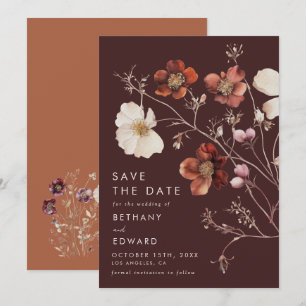 Boho-Herbst-Blumenhochzeit Save The Date