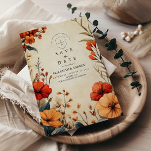 Boho-Herbst-Blumenhochzeit Save The Date