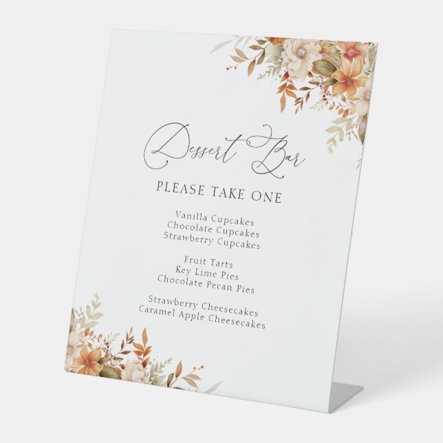 Boho Herbst florale Desserts Bar Zeichen Sockelschild (Vorderseite)