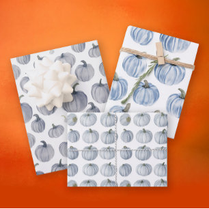 Boho Herbst Grau Pastell Blau Kürbis Aquarell Geschenkpapier Set