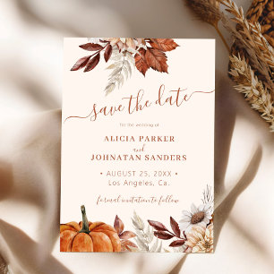 Boho-Herbst-Hochzeit mit Terrakotta- und Creme-Tön Save The Date