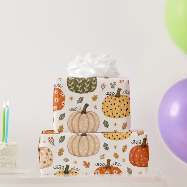 Boho Herbst Kürbis Geschenkpapier (Partygeschenke)
