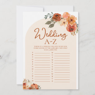 Boho Herbst-Kürbis-Hochzeit A-Z Brautparty-Spiel Einladung