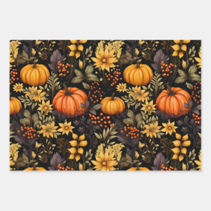 Boho Herbst mit Sonnenblumen, Florals und Pumpkin Geschenkpapier Set