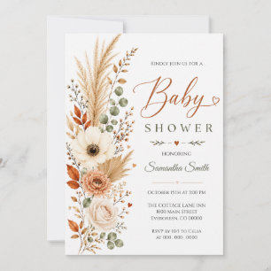 Boho-Herbst-Neutral-Pampas-Blumen-Baby-Party Einladung