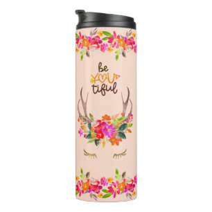 Boho-Herbst-Rentier-Wimpern-Hirschgeweih floral Thermosbecher