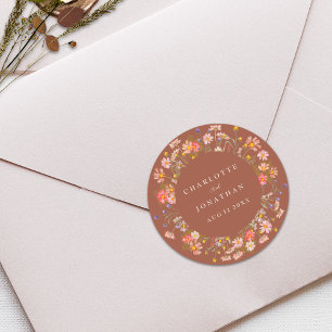 Boho Herbst Rustikale Florale Personalisierte Hoch Runder Aufkleber