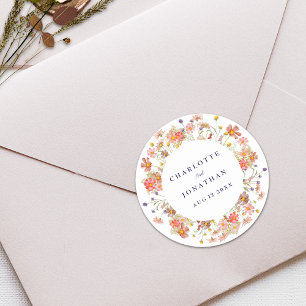 Boho-Herbst-Rustikale-Wildblumen-Blumenhochzeit Runder Aufkleber