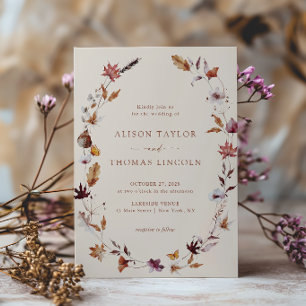 Boho-Herbst-Terrakotta-Blätter-Kranz-Hochzeit Einladung
