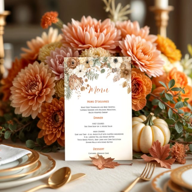 Boho-Herbst-Trockenblumen-Hochzeit | Menü Einladung (Von Creator hochgeladen)