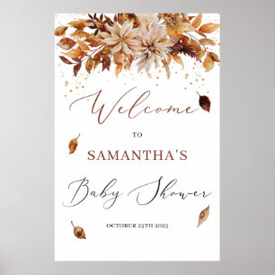 Boho Herbst und Herbst Blumenbaby Begrüßungszeiche Poster