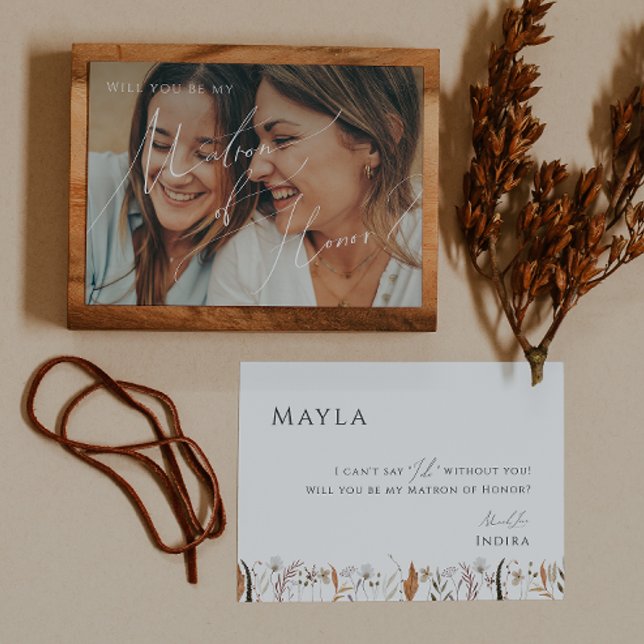 Boho Herbst verblasste Foto Matron of Honor Card Einladung (Von Creator hochgeladen)