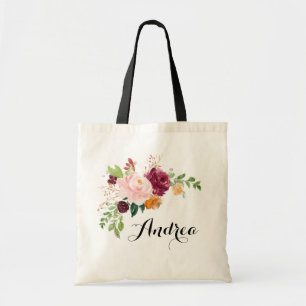 Boho-Herbst-Watercolor-Burgunder-Blumen-Brautjungf Tragetasche
