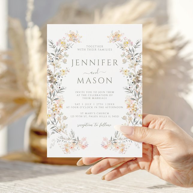 Boho-Herbst-Wiesen-Blumenkranz-Hochzeit Einladung (Von Creator hochgeladen)