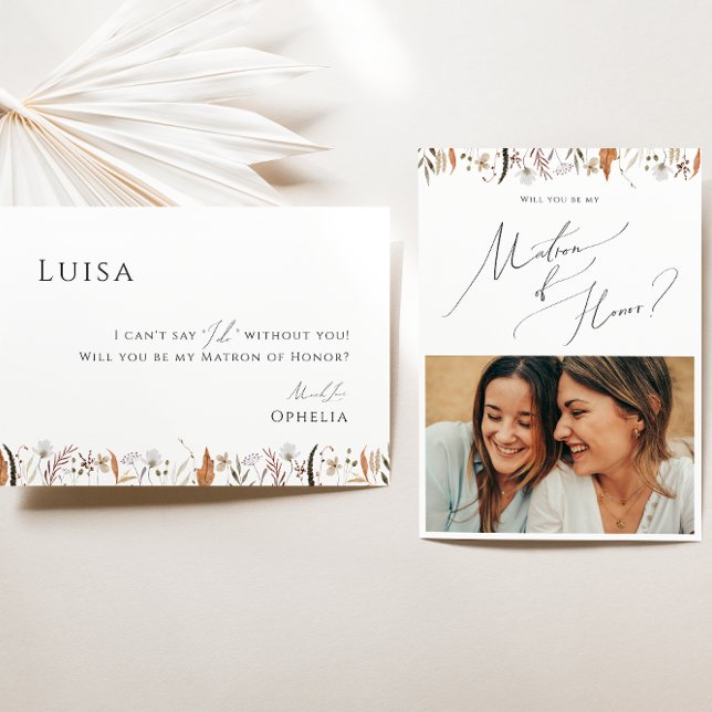 Boho Herbst Wildblume Foto Matron of Honor Card Einladung (Von Creator hochgeladen)