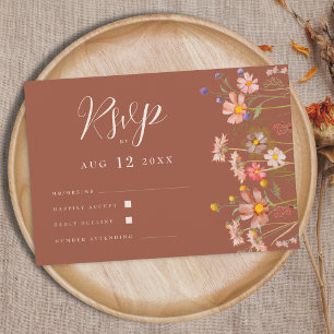 Boho Herbst Wildblumen Blumen Terrakotta Hochzeit RSVP Karte