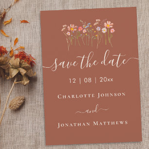 Boho Herbst Wildblumen Blumen Terrakotta Hochzeit Save The Date