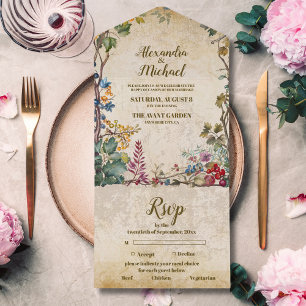 Boho-Herbst-Wildblumen-Botanische-Hochzeit  All In One Einladung