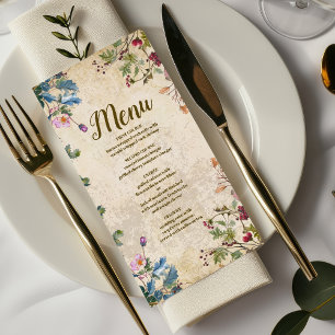 Boho-Herbst-Wildblumen-Botanische Hochzeit Menükarte