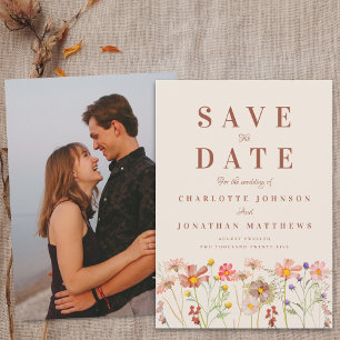 Boho-Herbst-Wildblumen-Foto-Hochzeit Save The Date