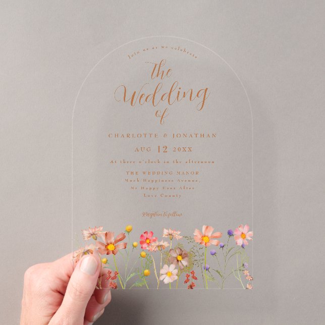 Boho-Herbst-Wildblumen-Hochzeit Acryleinladungen (Insitu (Handheld))