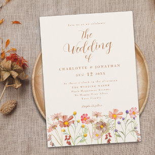 Boho-Herbst-Wildblumen-Hochzeit Einladung