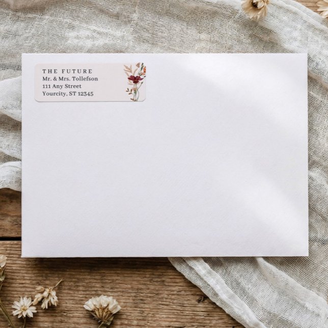 Boho-Herbst-Wildblumen-Hochzeit-Rücksendeadresse (Elegant fall wedding return address labels - vintage boho watercolor wildflowers)