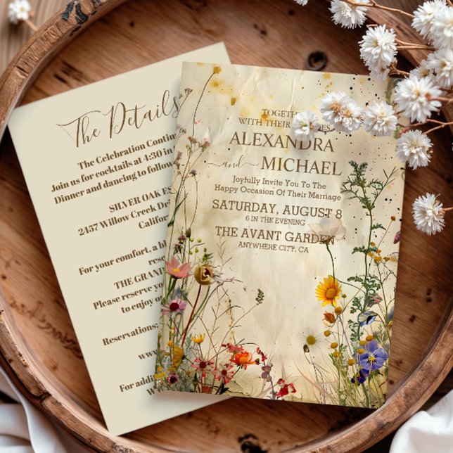 Boho-Herbst-Wildblumen-Hochzeitsdetails Einladung (Von Creator hochgeladen)