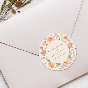 Boho Herbst Wildblumen Personalisierte Hochzeit Runder Aufkleber