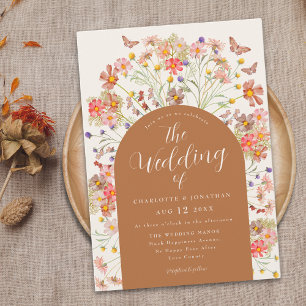 Boho-Herbst-Wildblumen-Schmetterlings-Hochzeit Einladung