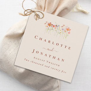 Boho-Herbst-Wildblumen-Tan-Beige-Terrakotta-Hochze Geschenkanhänger