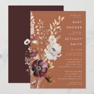 Boho-Herbst-Wildblumen-Terrakotta-Baby-Party Einladung
