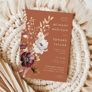 Boho-Herbst-Wildblumen-Terrakotta-Hochzeit Einladung
