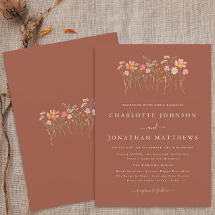 Boho Herbst Wildblumen Terrakotta Orange Hochzeit Einladung