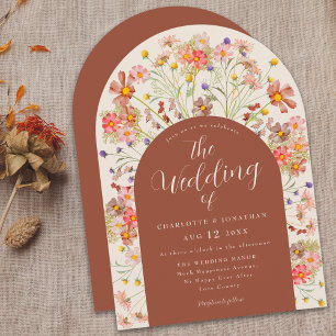 Boho-Herbst-Wildblumenbogen Terrakotta-Hochzeit Einladung
