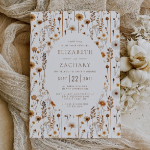 Boho-Herbst-Wildblumenmuster Braun Beige Hochzeit Einladung