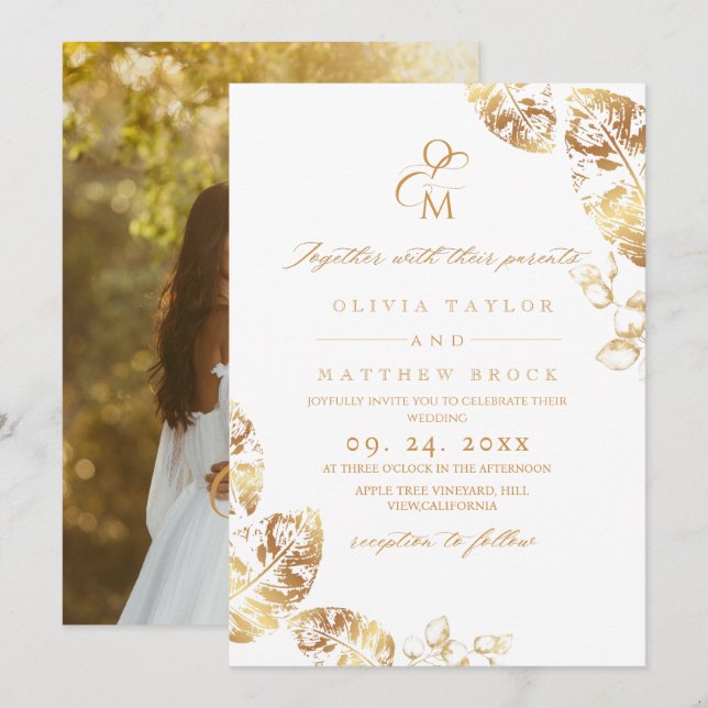 Boho Herbstblätter | Botanische Hochzeit Einladung (Vorne/Hinten)