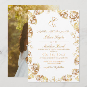 Boho Herbstblätter Elegante Hochzeit Einladung