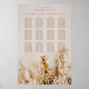 Boho-Herbstblumen-Hochzeit-Sitzplan Poster