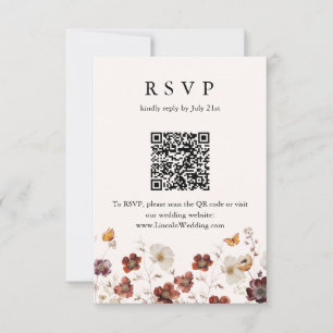 Boho-Herbstblumen-Schmetterling-Hochzeit QR-Code-R RSVP Karte