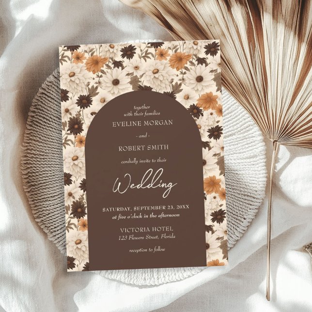 Boho Herbstbraun rosa-orange Elfenbein Einladung (Boho autumn brown dusty orange ivory arched invitation)