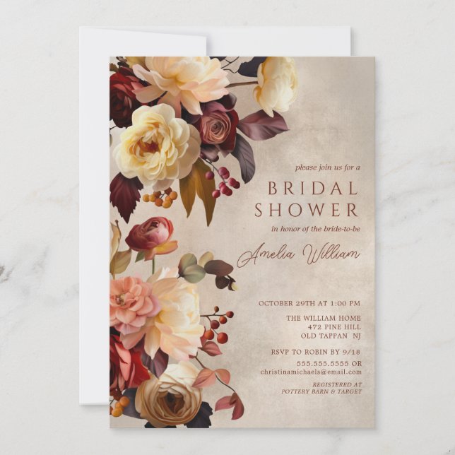 Boho Herbstdusche Floral Bridal Einladung (Vorderseite)
