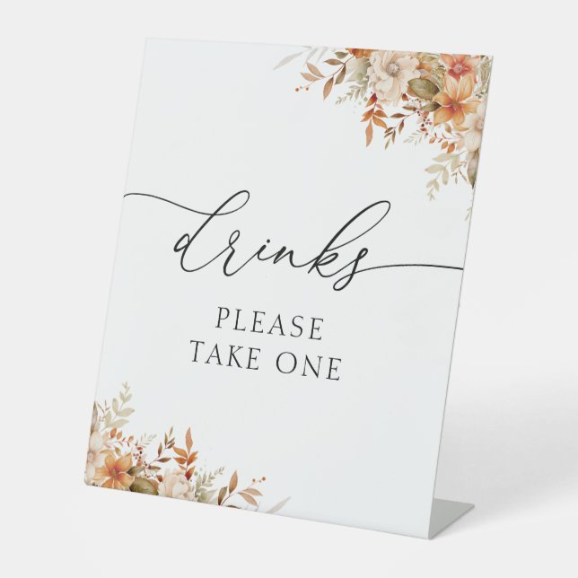 Boho Herbstflorale Getränke Zeichen Sockelschild (Vorderseite)