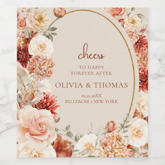 Boho Herbstgarten Gewürze Orangenrost Weinetikett (Einzelnes Label)