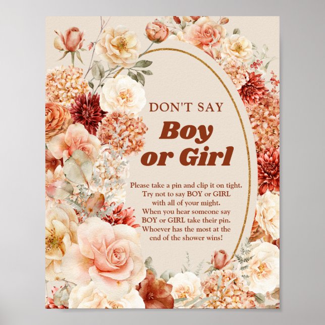 Boho Herbstgarten Say BOY oder GIRL Spiel Poster (Vorne)
