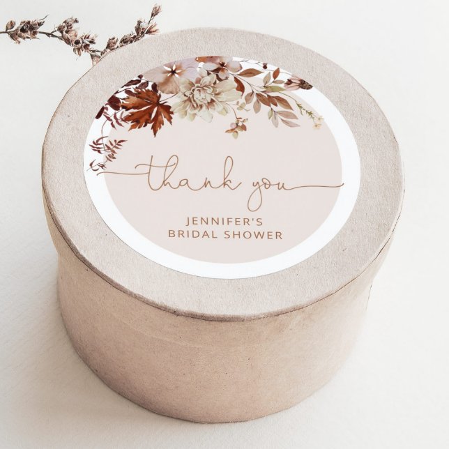 Boho Herbstlaubs Brautparty Runder Aufkleber (Von Creator hochgeladen)