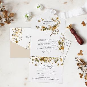 Boho-Herbstwildblume Botanische Hochzeit All In One Einladung