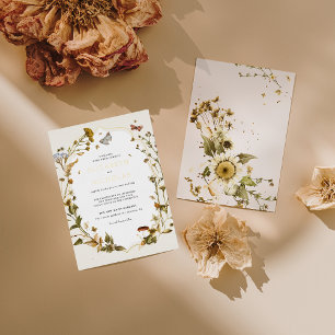 Boho-Herbstwildblume Botanische Hochzeit Folieneinladung